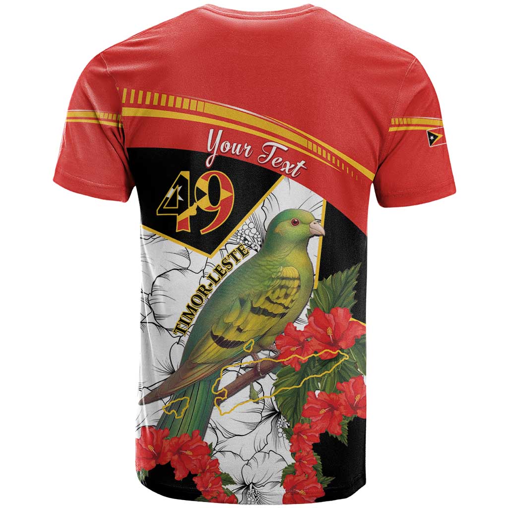 Personalised East Timor Independence Day T-Shirt Timor Pigeon Mix Hibiscus Pattern Graphic Tee