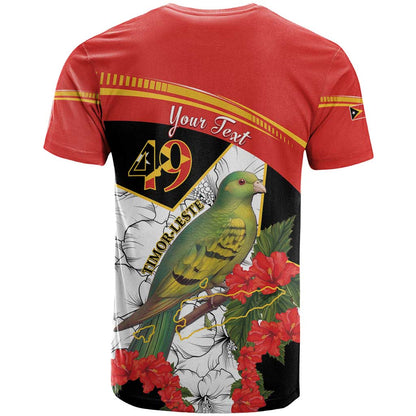 Personalised East Timor Independence Day T-Shirt Timor Pigeon Mix Hibiscus Pattern Graphic Tee