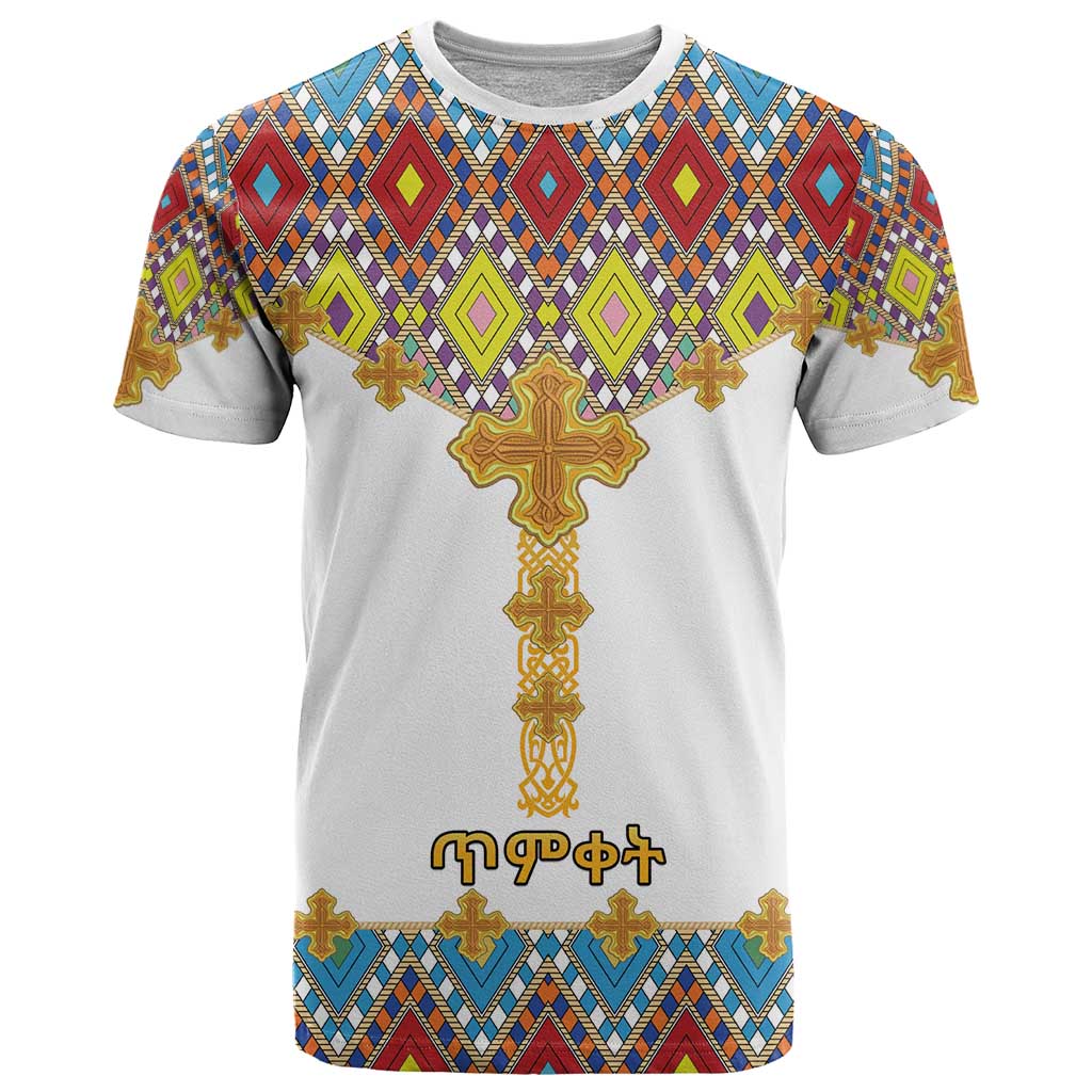 Ethiopian Epiphany T-Shirt Cross Mix Tilet Pattern Graphic Tee