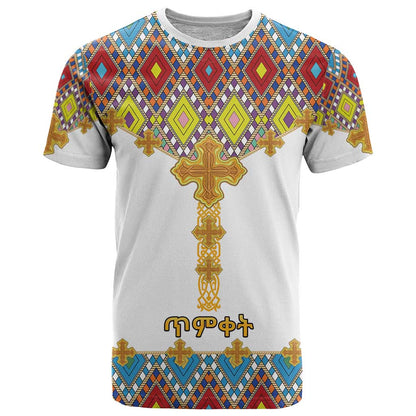 Ethiopian Epiphany T-Shirt Cross Mix Tilet Pattern Graphic Tee