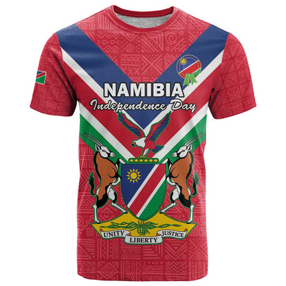 Personalised Namibia Independence Day T-Shirt Coat Of Arms With Flag Map Graphic Tee