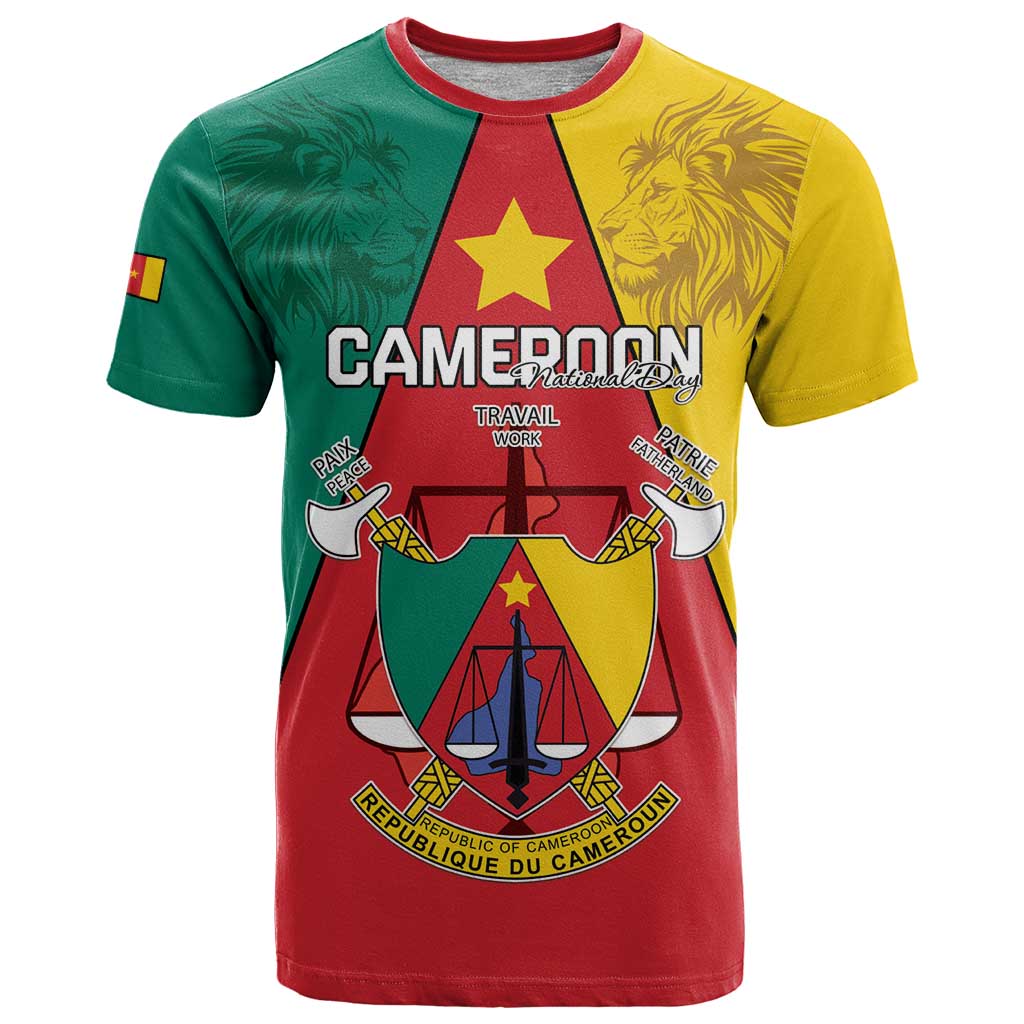 Personalised Cameroon National Day T-Shirt Coat Of Arms With Lion Graphic Tee