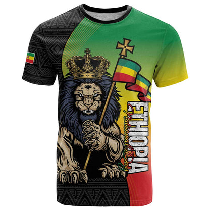 Personalized Ethiopia National Day T-Shirt Lion Of Judah African Pattern Graphic Tee