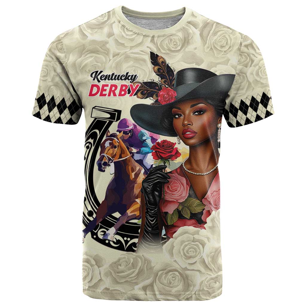 Kentucky Horse Racing T-Shirt Black Derby Lady Cream Roses Graphic Tee