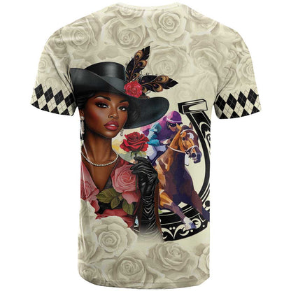 Kentucky Horse Racing T-Shirt Black Derby Lady Cream Roses Graphic Tee