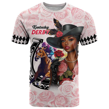 Kentucky Horse Racing T-Shirt Black Derby Lady Pink Roses Graphic Tee