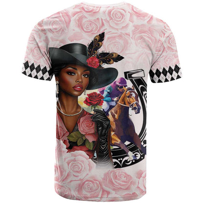 Kentucky Horse Racing T-Shirt Black Derby Lady Pink Roses Graphic Tee