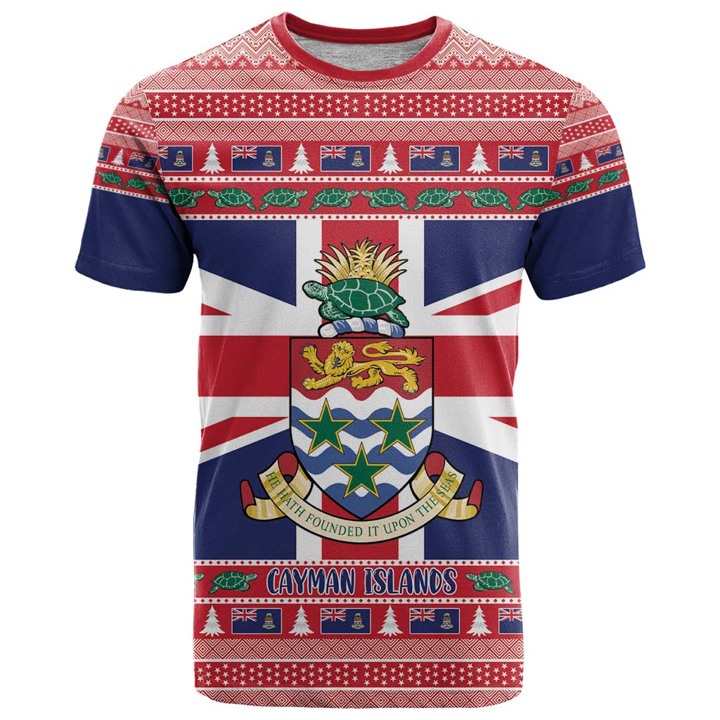 Cayman Islands Christmas T-Shirt Coat Of Arms - Flag Style Graphic Tee