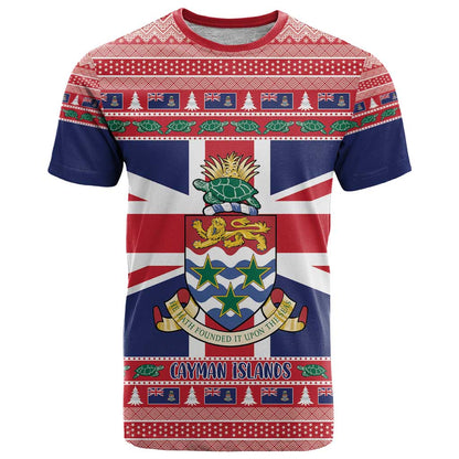 Cayman Islands Christmas T-Shirt Coat Of Arms - Flag Style Graphic Tee