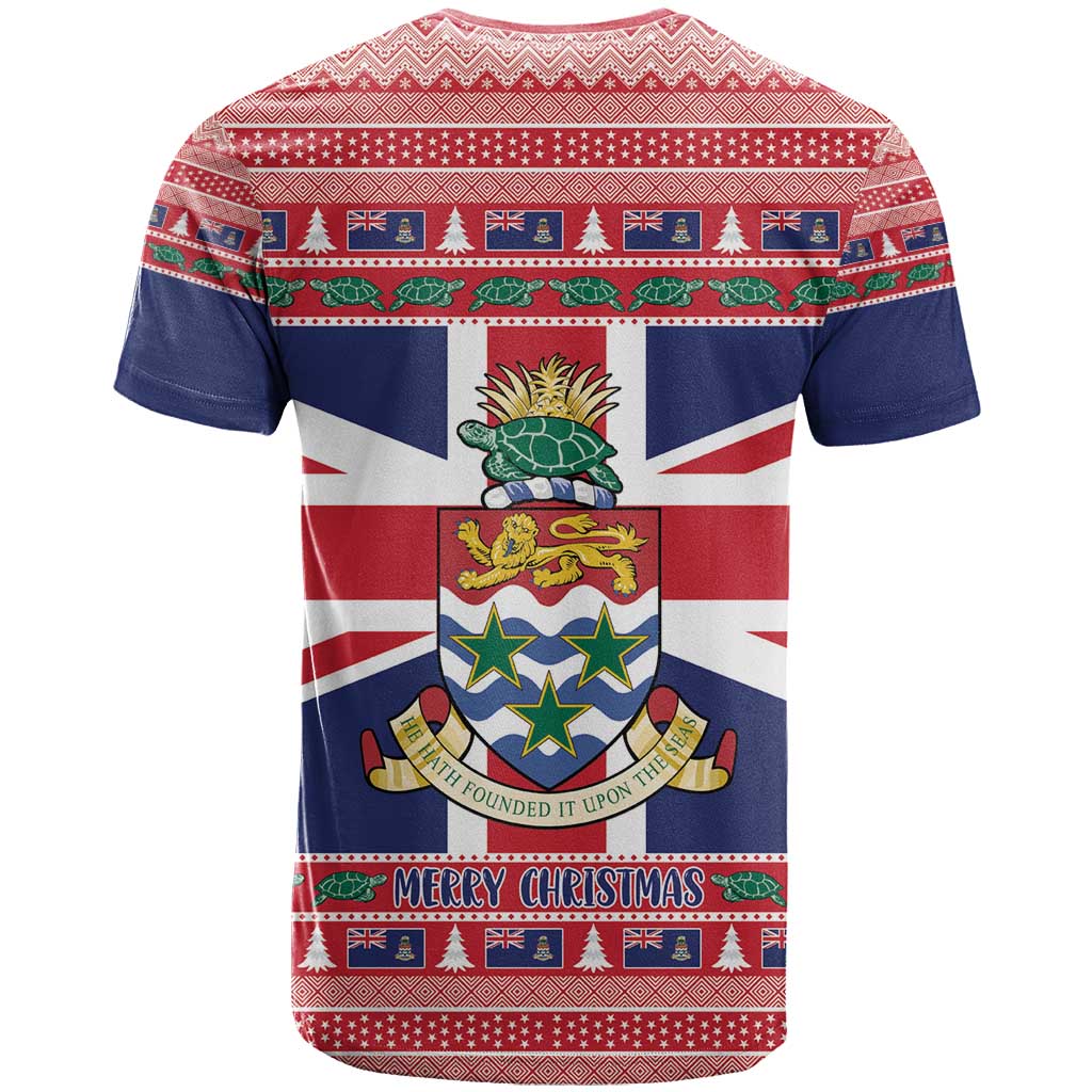 Cayman Islands Christmas T-Shirt Coat Of Arms - Flag Style Graphic Tee