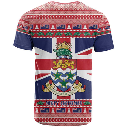 Cayman Islands Christmas T-Shirt Coat Of Arms - Flag Style Graphic Tee