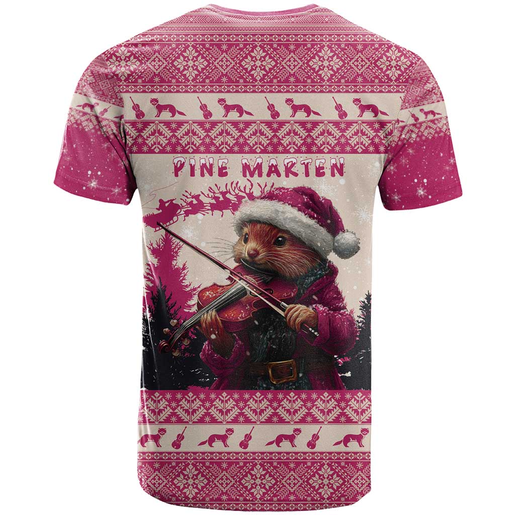 Croatia Christmas T-Shirt Pine Marten Playing Violin - Dark Pink Color Graphic Tee