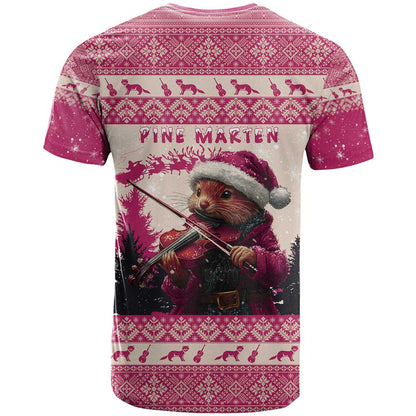 Croatia Christmas T-Shirt Pine Marten Playing Violin - Dark Pink Color Graphic Tee