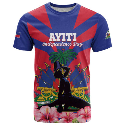 Personalised Haiti Independence Day T-Shirt Neg Marron Flag Map Graphic Tee
