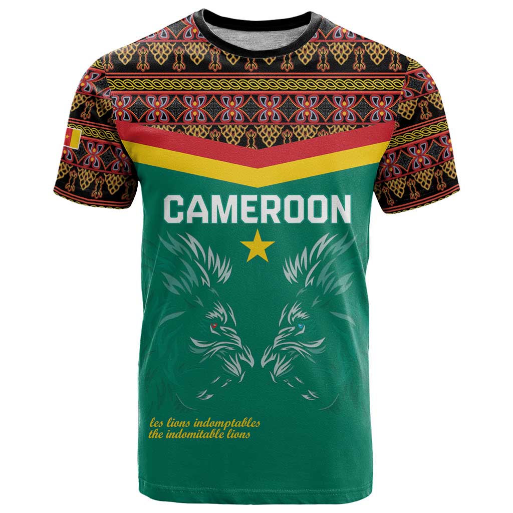 Custom Cameroon Football T-Shirt Go Champions - Toghu Pattern Graphic Tee