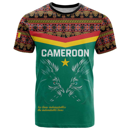 Custom Cameroon Football T-Shirt Go Champions - Toghu Pattern Graphic Tee