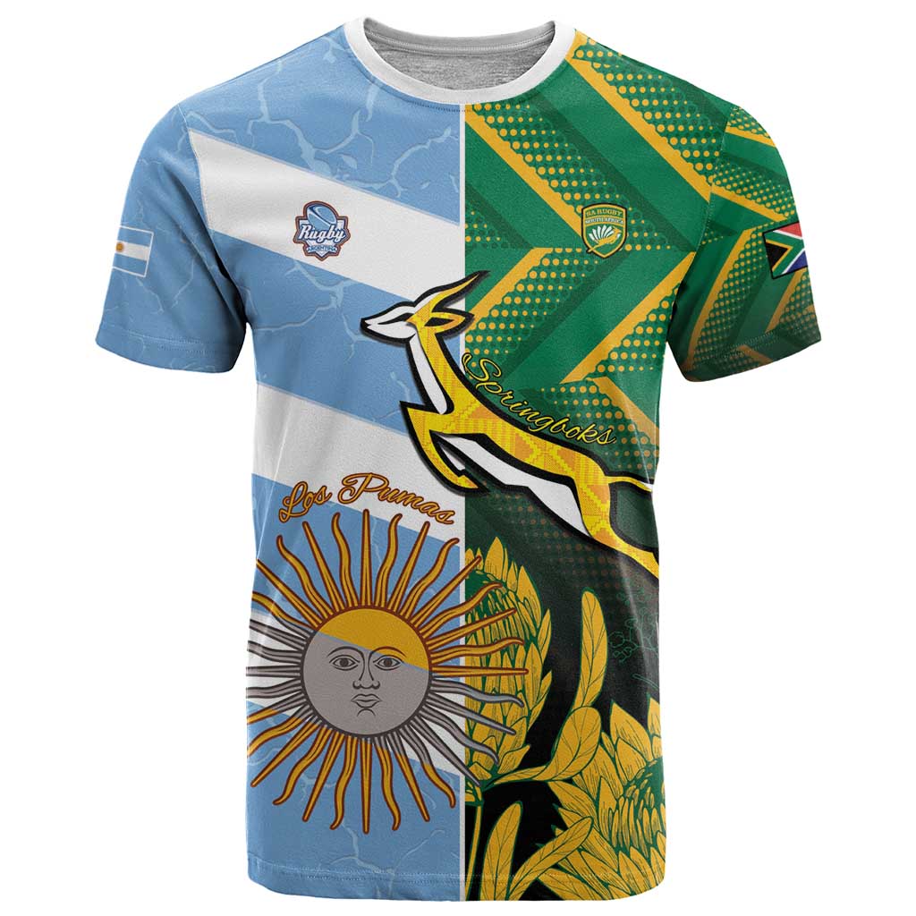 South Africa and Argentina Rugby Personalized T-Shirt Springboks With Los Pumas Graphic Tee