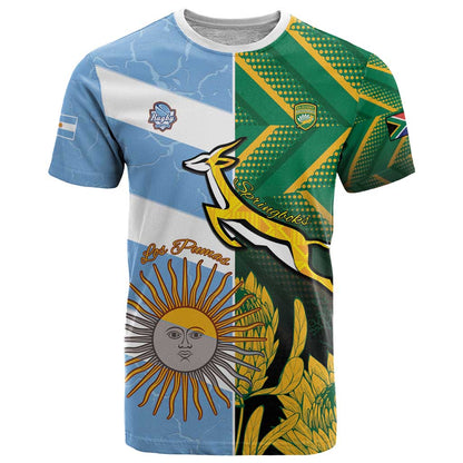South Africa and Argentina Rugby Personalized T-Shirt Springboks With Los Pumas Graphic Tee