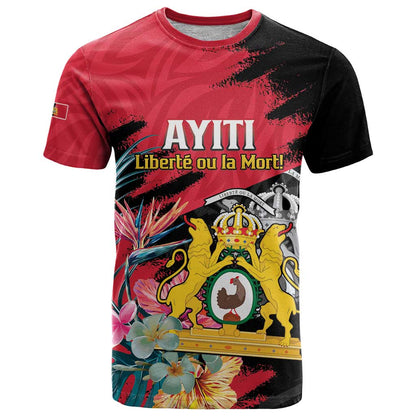 Personalised First Empire of Haiti T-Shirt Haitian Coat Of Arms 1804-1806 Tropical Flowers Graphic Tee