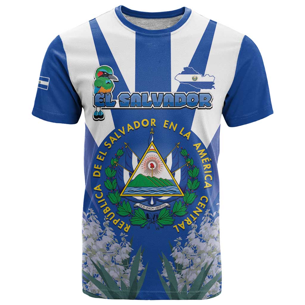 El Salvador T-Shirt Turquoise-Browed Motmot With Coat Of Arms Graphic Tee