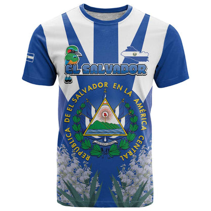 El Salvador T-Shirt Turquoise-Browed Motmot With Coat Of Arms Graphic Tee
