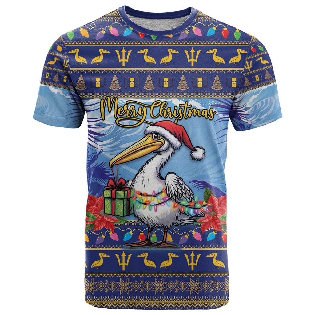 Barbados Christmas T-Shirt Pelican With Poinsettia Graphic Tee