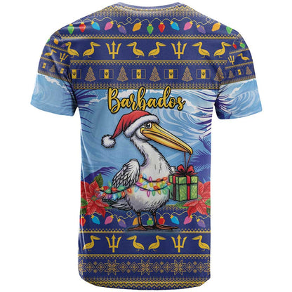 Barbados Christmas T-Shirt Pelican With Poinsettia Graphic Tee