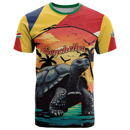Personalised Seychelles Aldabra Giant Tortoise T-Shirt Beach Sunset Graphic Tee