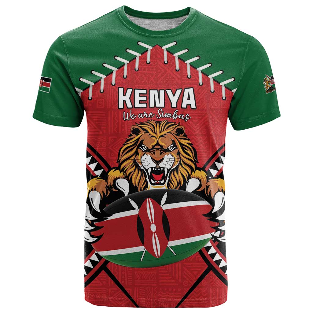 Custom Kenya Rugby T-Shirt Lion Mascot African Pattern Graphic Tee