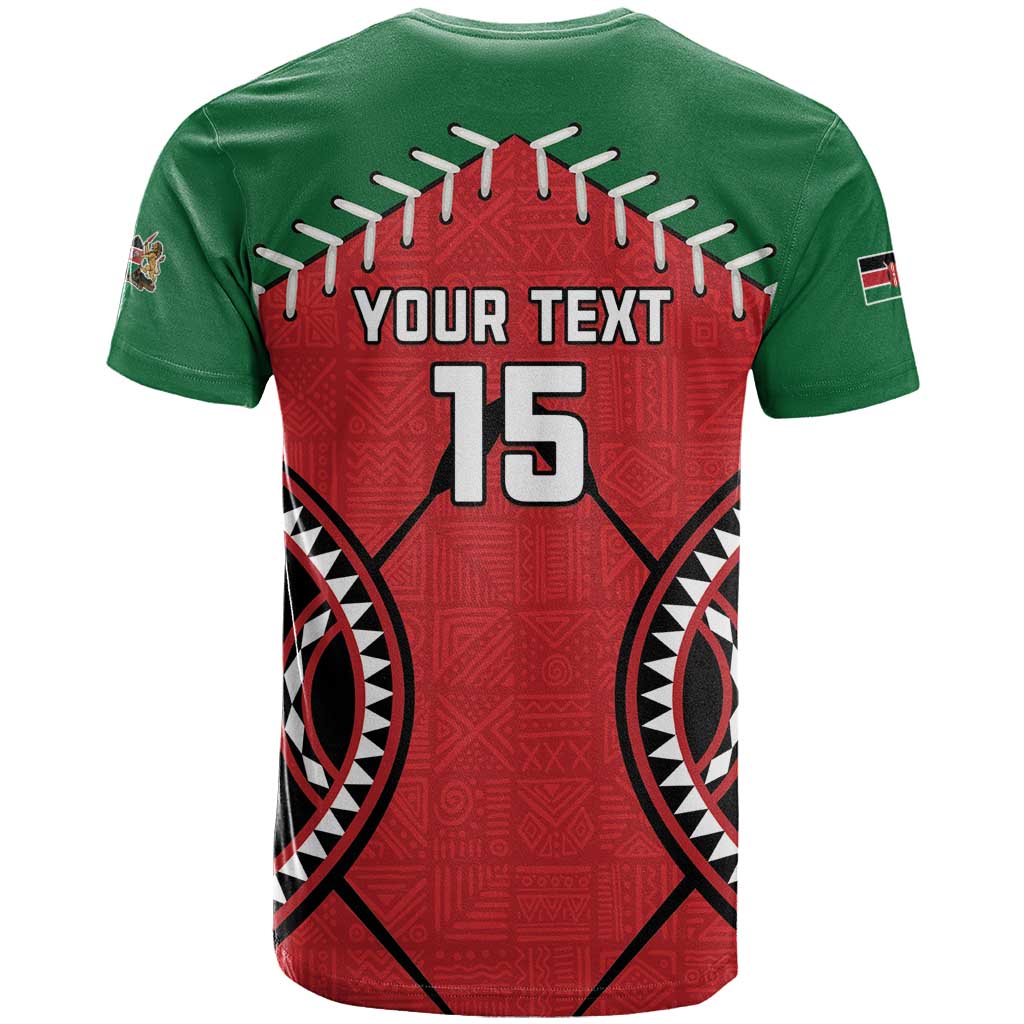 Custom Kenya Rugby T-Shirt Lion Mascot African Pattern Graphic Tee