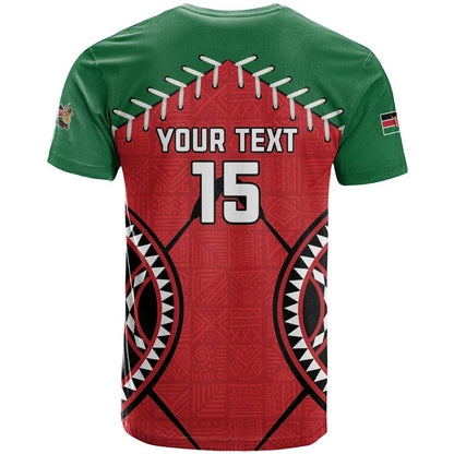 Custom Kenya Rugby T-Shirt Lion Mascot African Pattern Graphic Tee