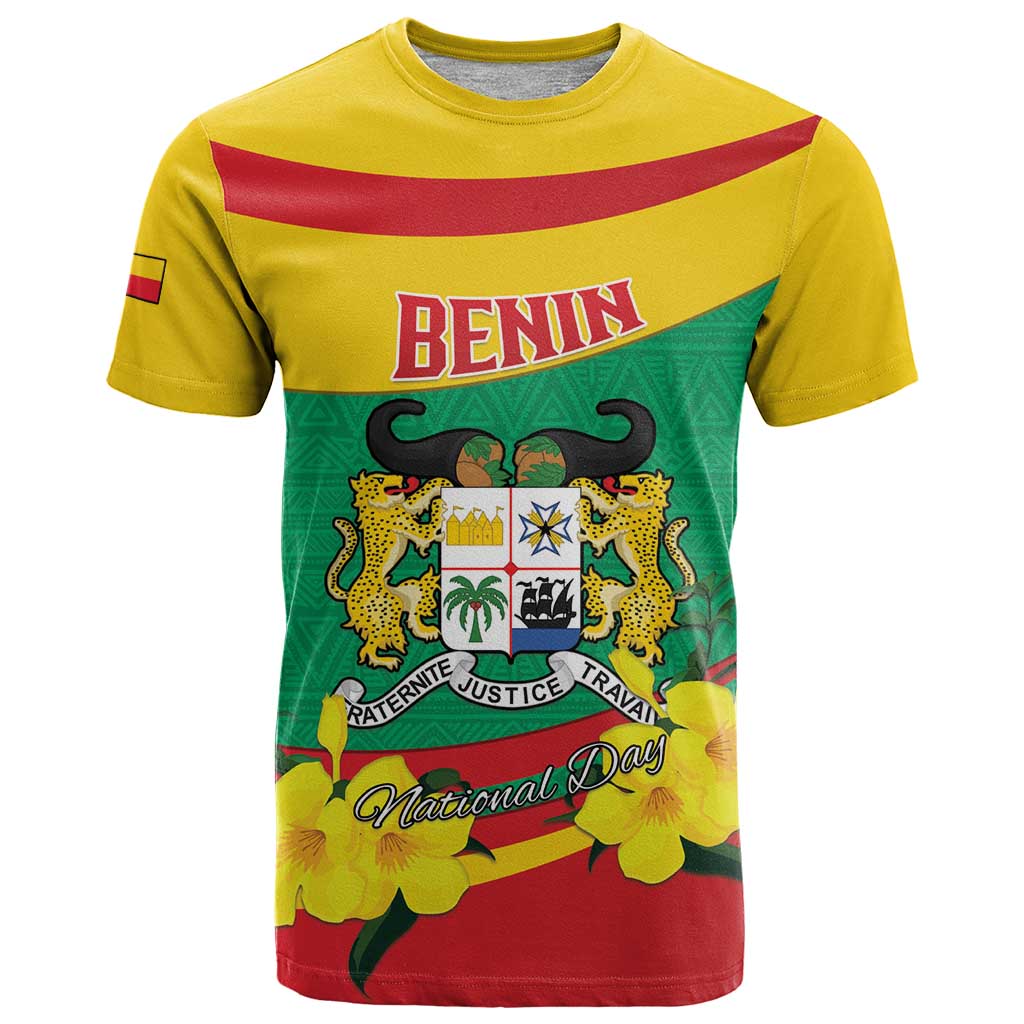 Personalised Benin National Day T-Shirt Coat Of Arms Yellow Allamanda Graphic Tee