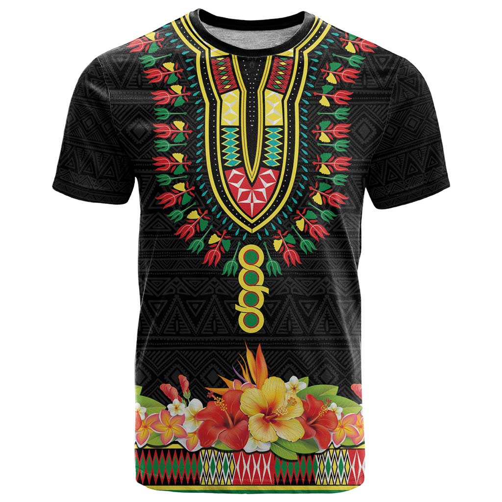Personalized Hibiscus Mix Dashiki African Pattern T-Shirt Adinkra Symbol Graphic Tee