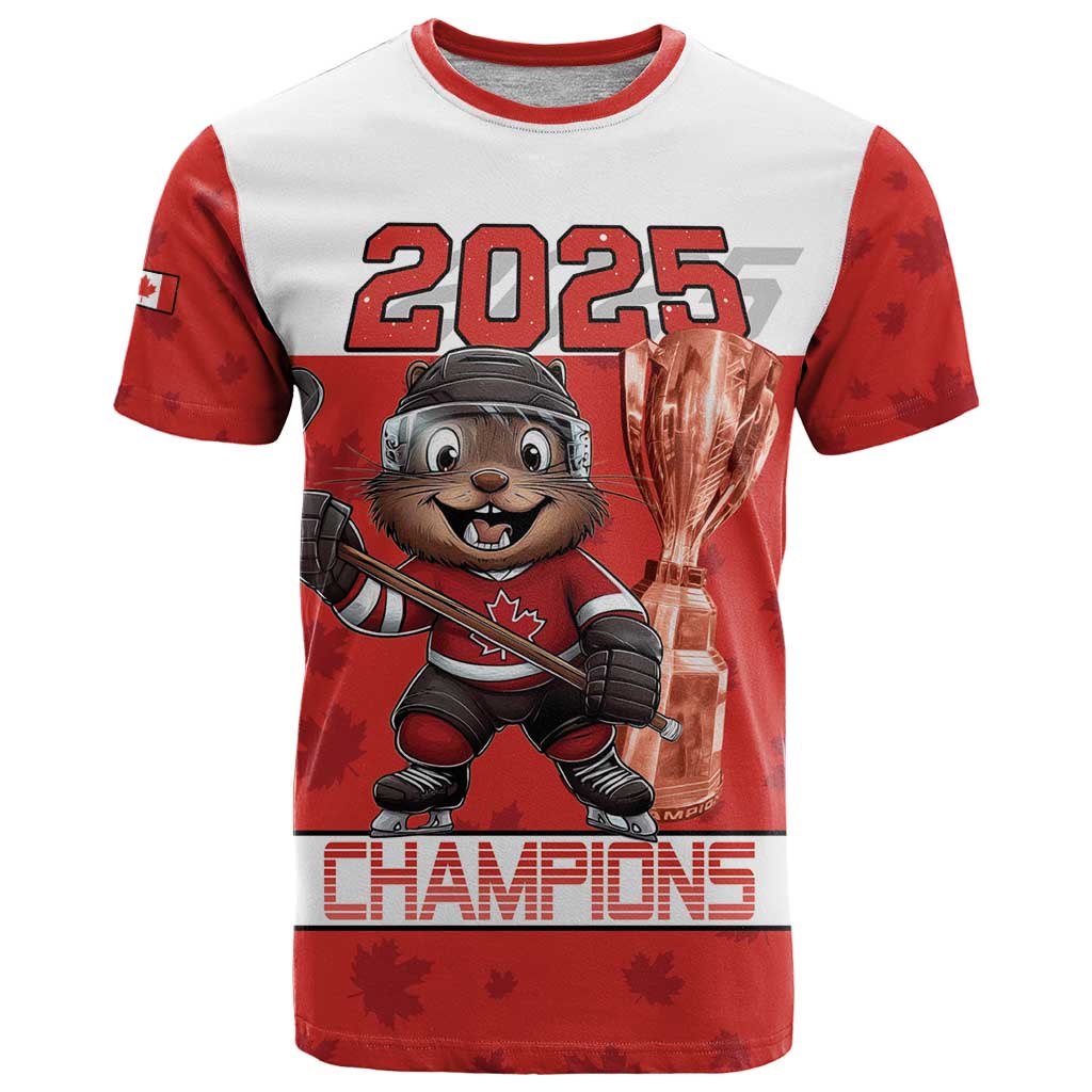 Custom Canada Ice Hockey T-Shirt Beaver Mascot With Champions Trophy Graphic Tee