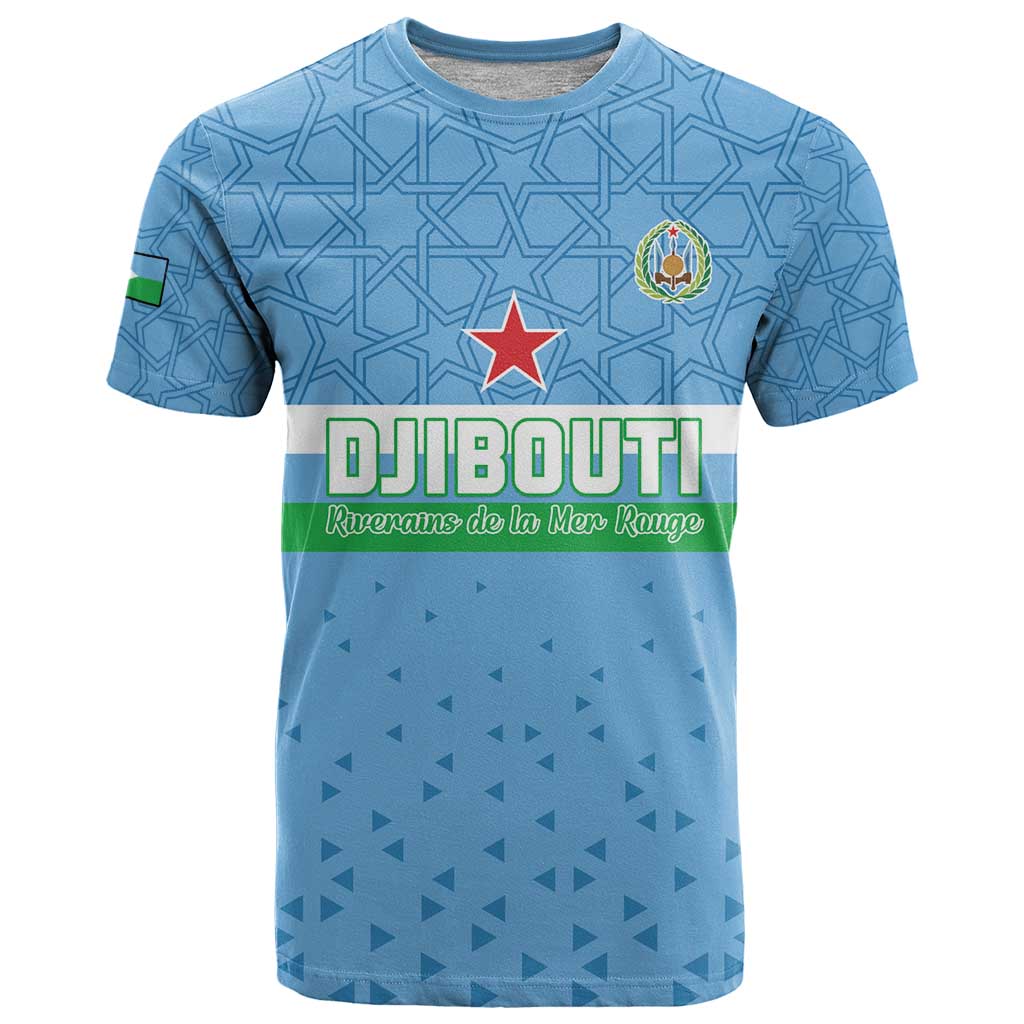 Custom Djibouti Football T-Shirt Come On Riverains de la Mer Rouge Graphic Tee