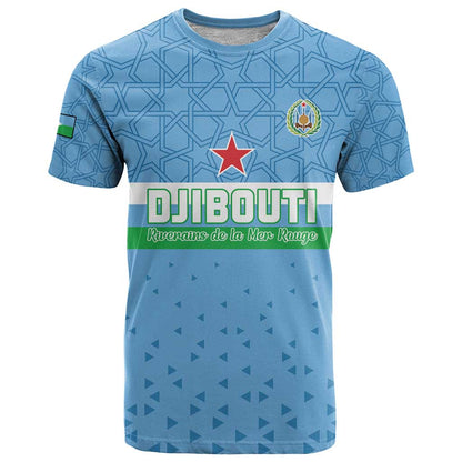 Custom Djibouti Football T-Shirt Come On Riverains de la Mer Rouge Graphic Tee