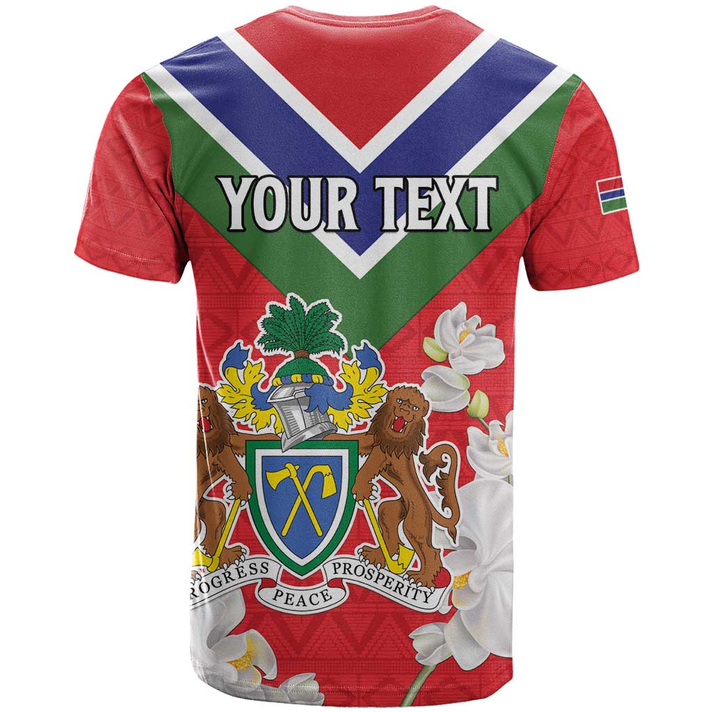 Personalized Gambia T-Shirt Coat Of Arms White Variety Orchid Graphic Tee