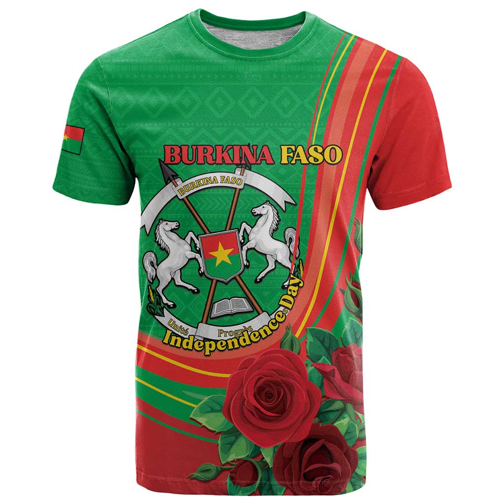 Personalised Burkina Faso Independence Day T-Shirt Coat Of Arms With Rose Graphic Tee