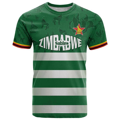 Rugby Zimbabwe Custom T-Shirt Go Champions Sables Graphic Tee
