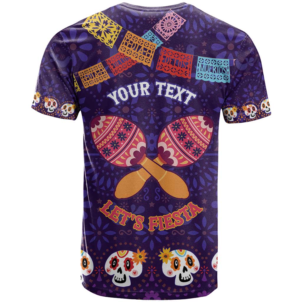 Personalised Mexico Day Of The Dead T-Shirt Sugar Skull With Maracas Mexican Folk Pattern Graphic Tee