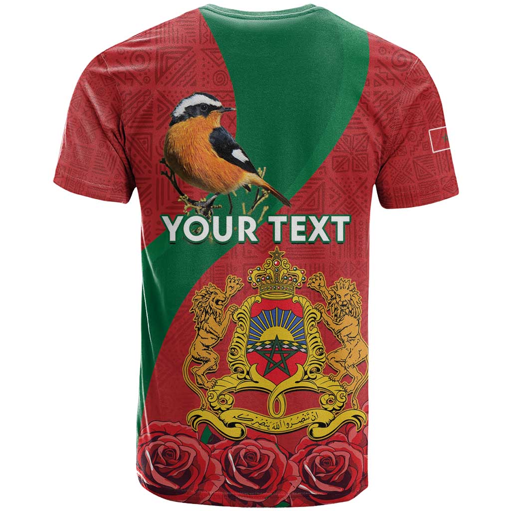 Personalised Morocco Proclamation Day T-Shirt Moussier's Redstart With Coat Of Arms Graphic Tee
