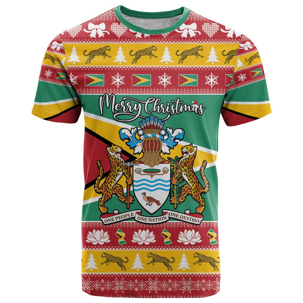 Guyana Christmas T-Shirt Coat Of Arms with Flag Style Graphic Tee