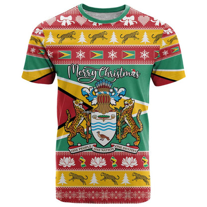 Guyana Christmas T-Shirt Coat Of Arms with Flag Style Graphic Tee