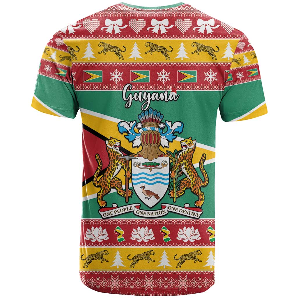 Guyana Christmas T-Shirt Coat Of Arms with Flag Style Graphic Tee