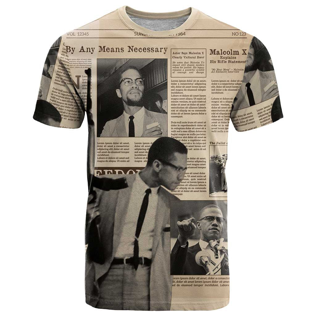 Malcolm X T-Shirt Vintage Newspaper Print Style Graphic Tee