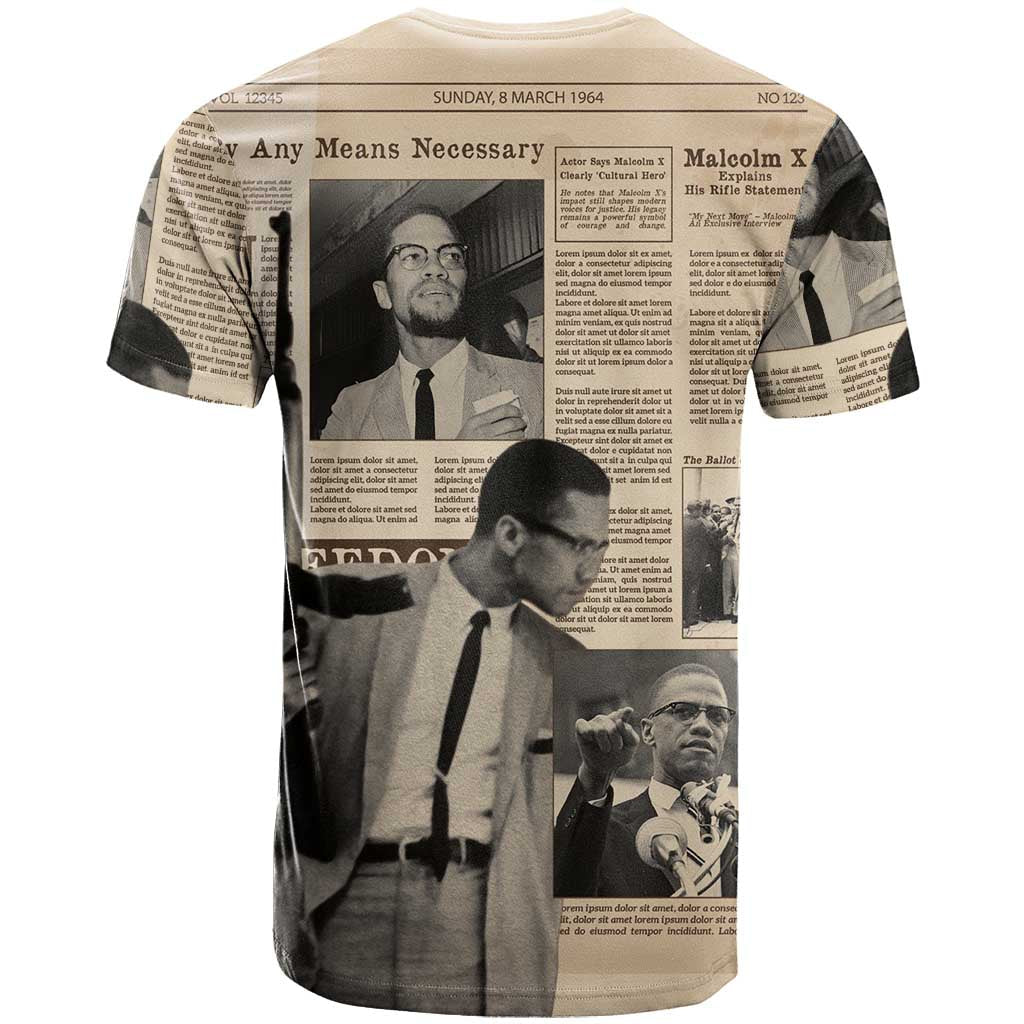 Malcolm X T-Shirt Vintage Newspaper Print Style Graphic Tee