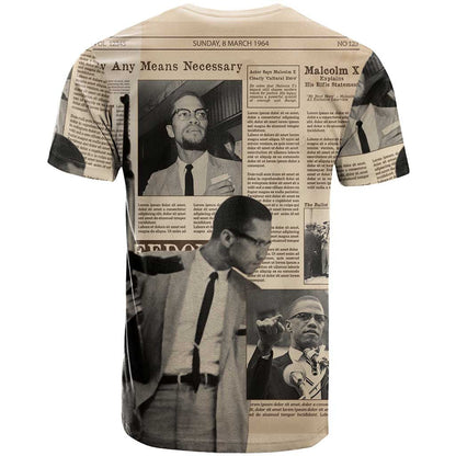 Malcolm X T-Shirt Vintage Newspaper Print Style Graphic Tee