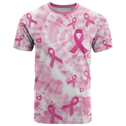 Breast Cancer Awareness Pink Ribbon T-Shirt Tie Dye Style Graphic Tee