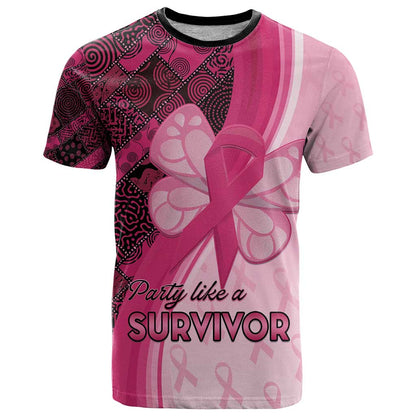 Breast Cancer Awareness T-Shirt Party Like A Survivor - Pink African Pattern Graphic Tee