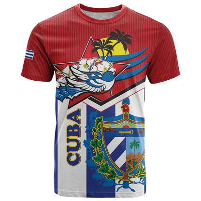 Cuba Independence Day T-Shirt Cuban Trogon Mix Hedychium Coronarium Graphic Tee